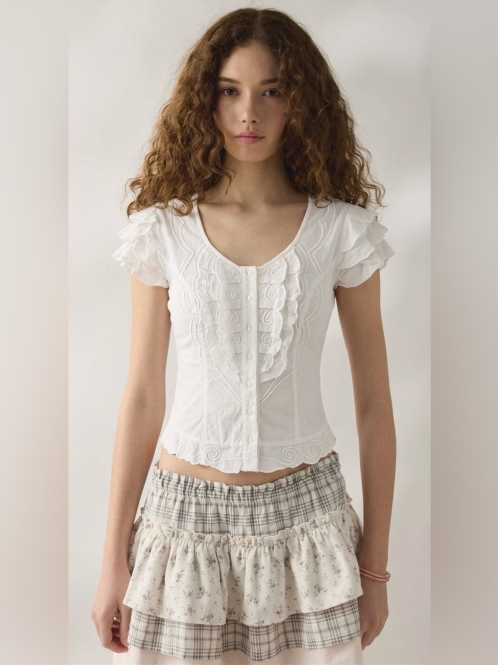 Gretty Zueger 100% Peruvian Cotton Ruffled Sleeve Top